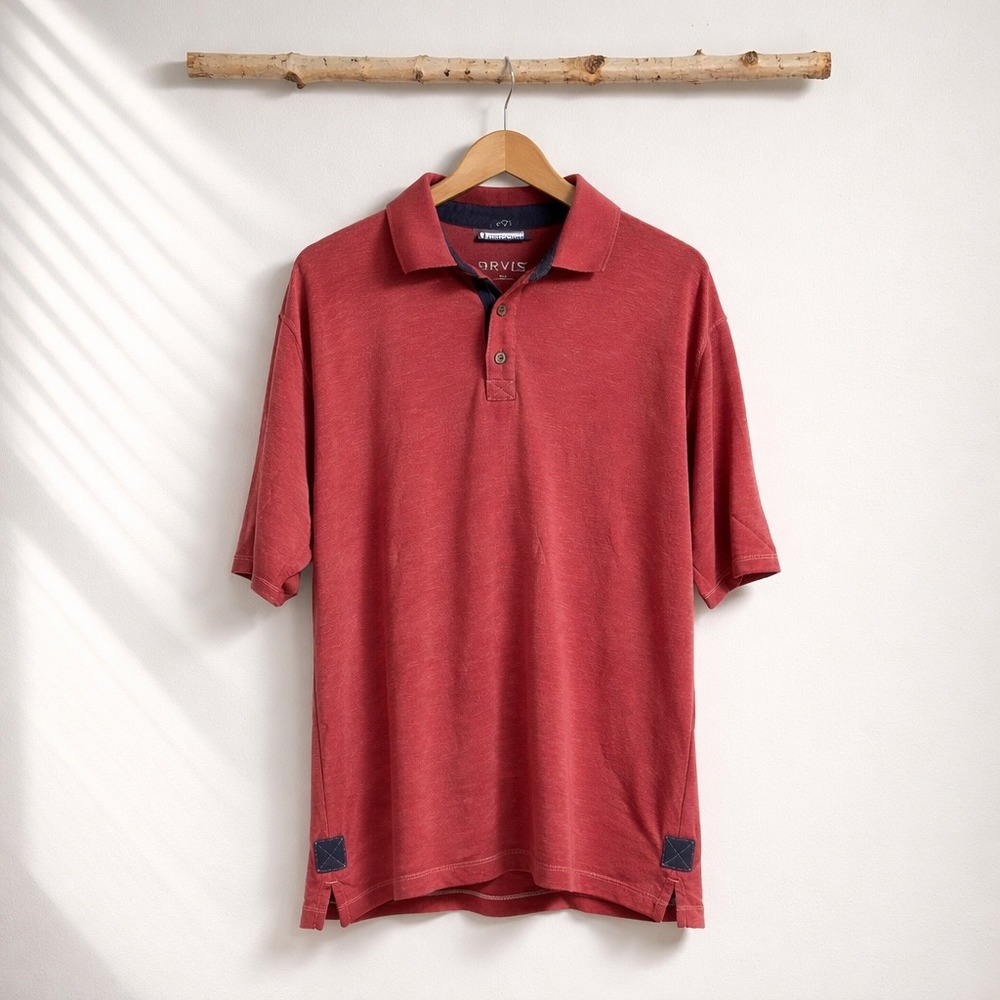 Orvis Mens XL Short Sleeve Polo Shirt Terracotta Modal Blend Slub Knit Outdoors